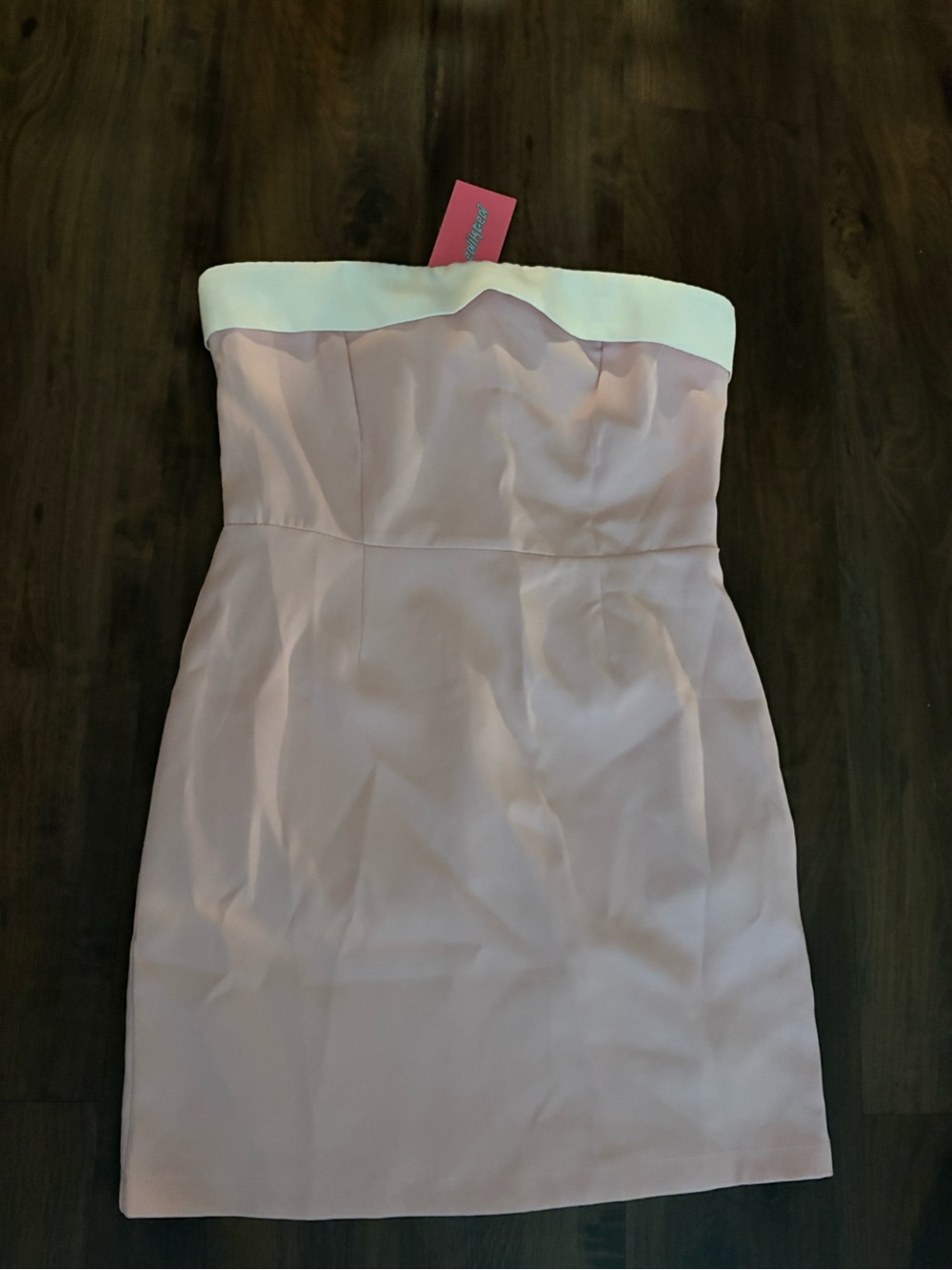Edikted Strapless Blush Pink Sheath Dress with White Trim